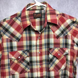 Plains Western Wear Mens Shirt size Medium Short Sleeve Pearl Snap Red